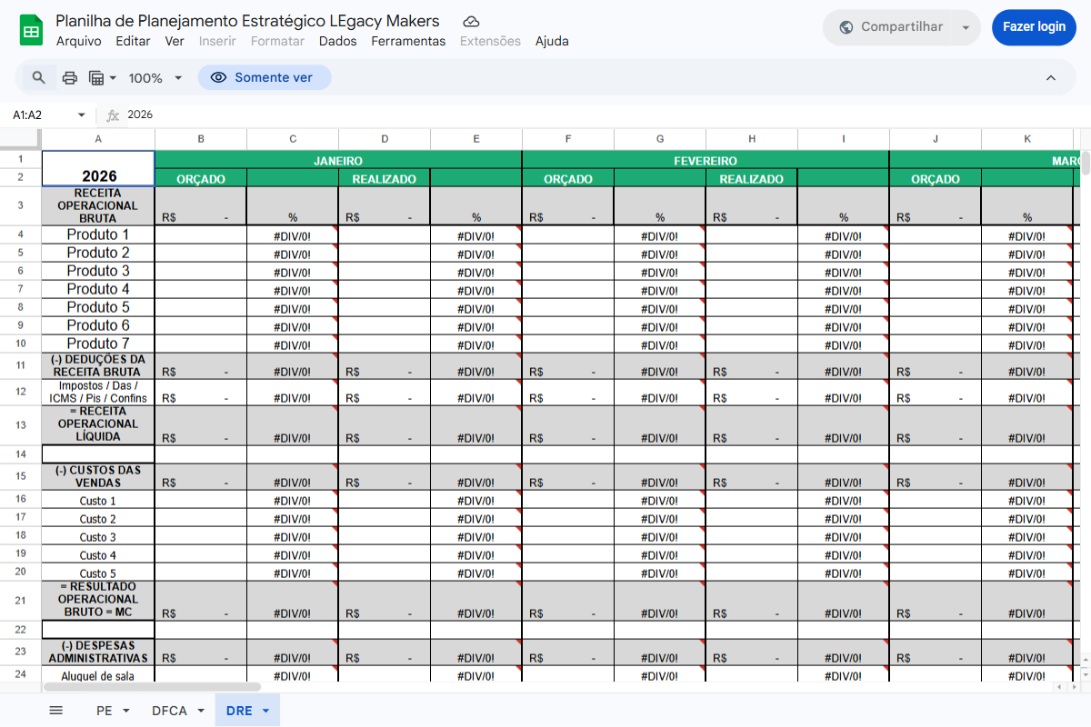 Planilha DRE profissional